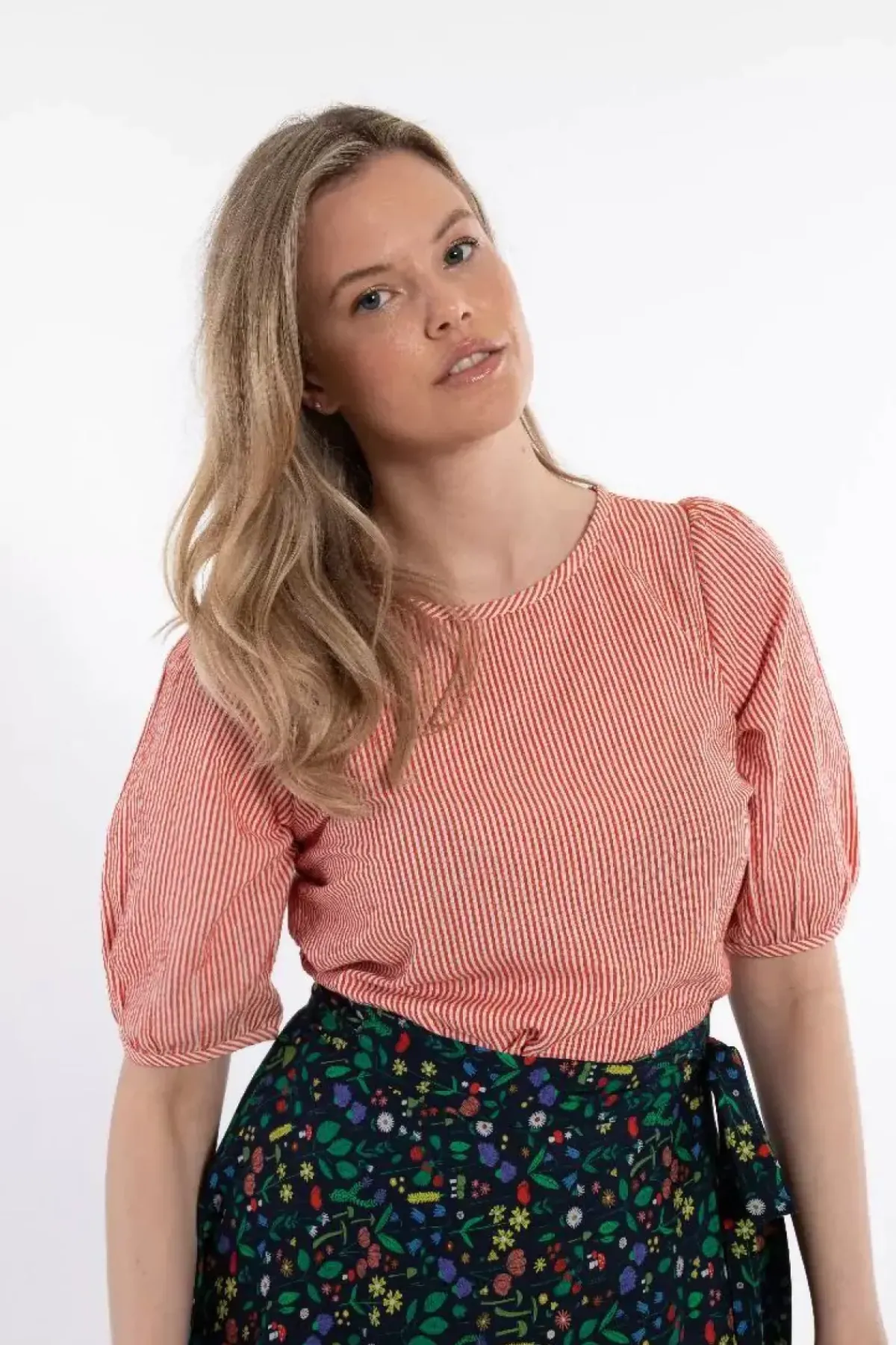 Danefæ Blusen>Daneprosecco Searsucker Shirt Bright Red/Chalk