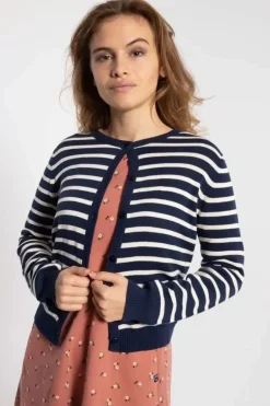 Danefæ Cardigan>Danesaga Cardigan Dk Navy/Chalk