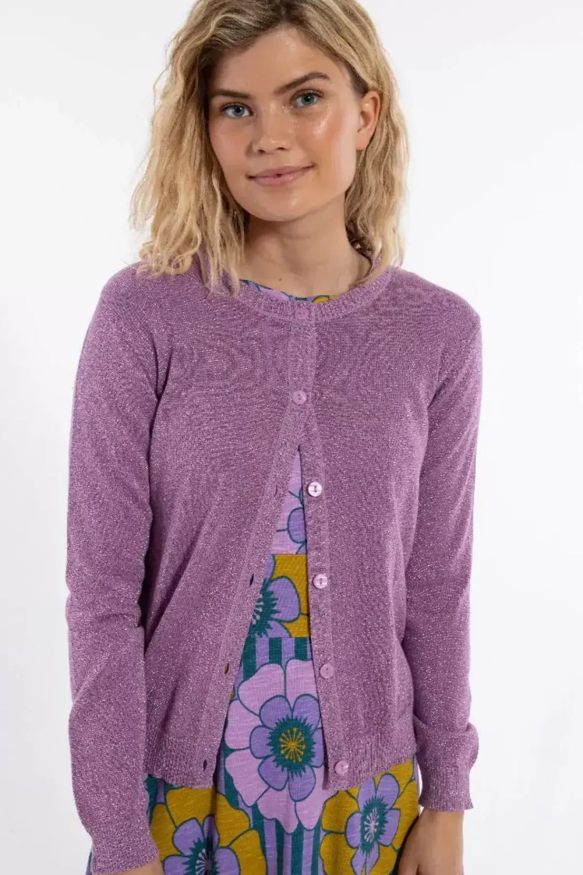 Danefæ Cardigan>Danesaga Glitter Cardigan Soft Viola Glitter