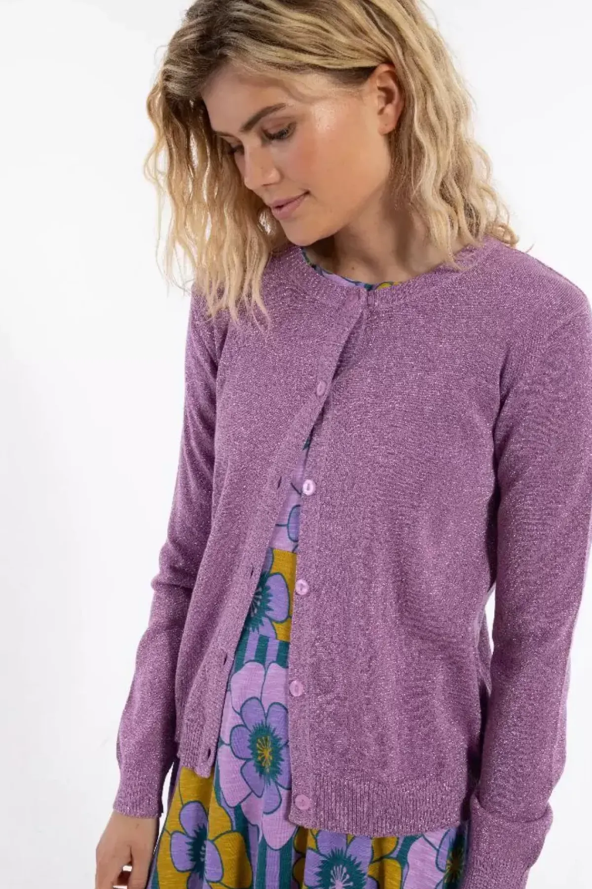 Danefæ Cardigan>Danesaga Glitter Cardigan Soft Viola Glitter