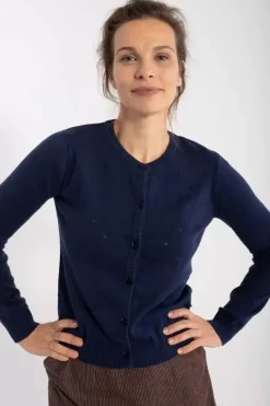 Danefæ Cardigan>Danesaga Hole Knit Cardigan Dk Navy