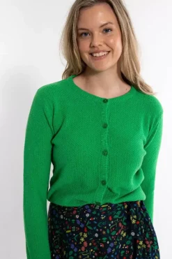 Danefæ Cardigan>Danesaga Pearl Knit Cardigan Green