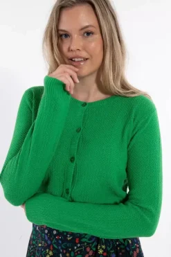 Danefæ Cardigan>Danesaga Pearl Knit Cardigan Green