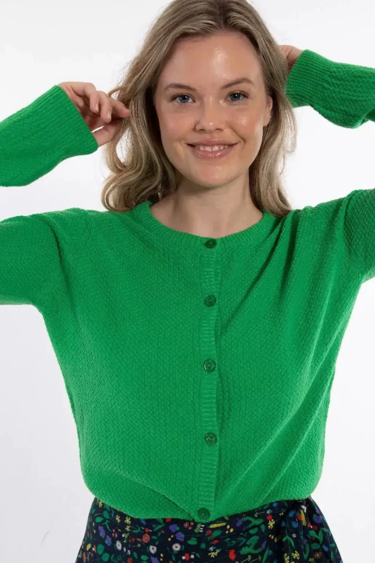 Danefæ Cardigan>Danesaga Pearl Knit Cardigan Green