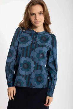 Danefæ Blusen>Danesanna Poplin Shirt Blue Power Flowers