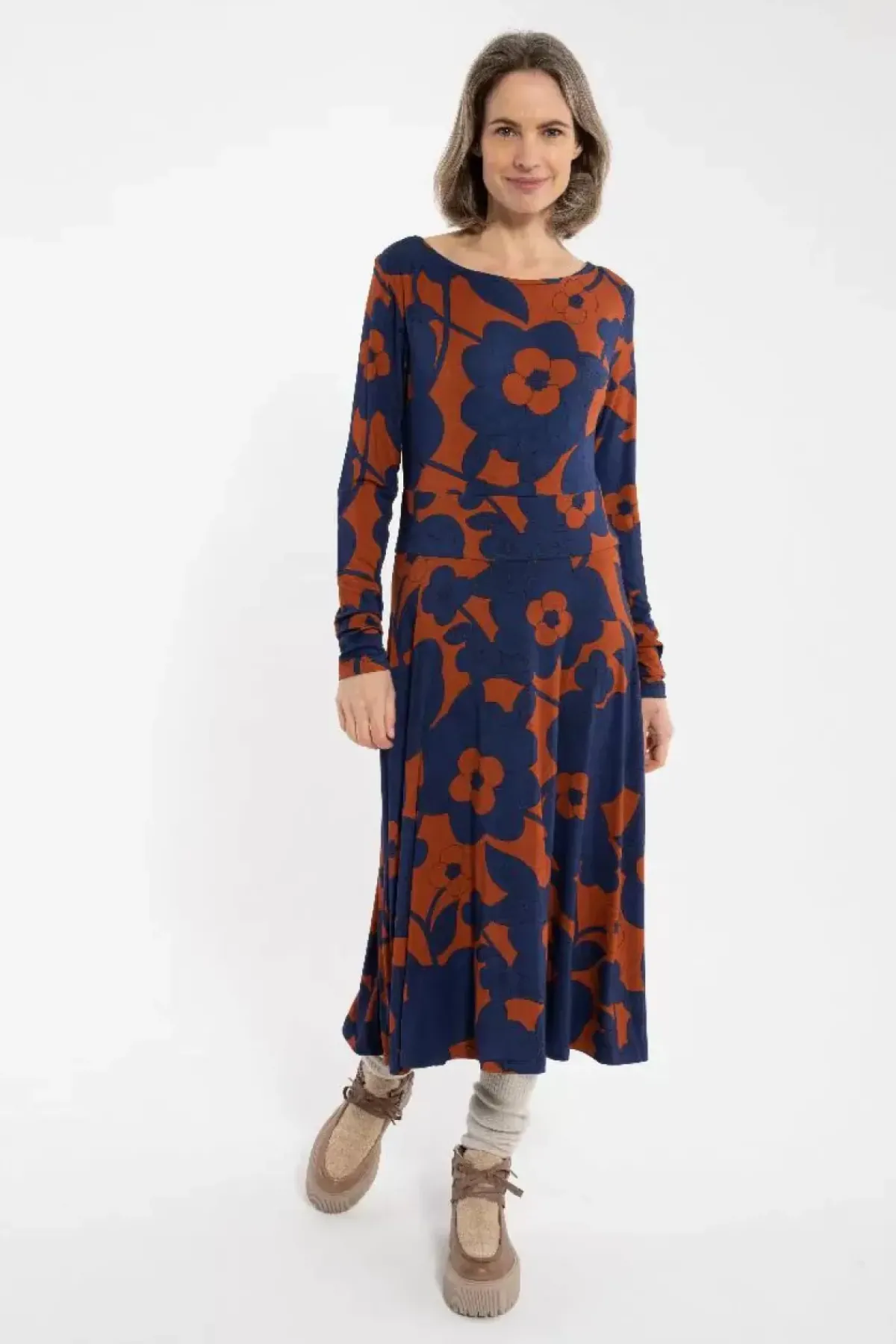Danefæ Kleider>Danesigrid Viscose Dress Deep Marine/Rust Bloom Boom