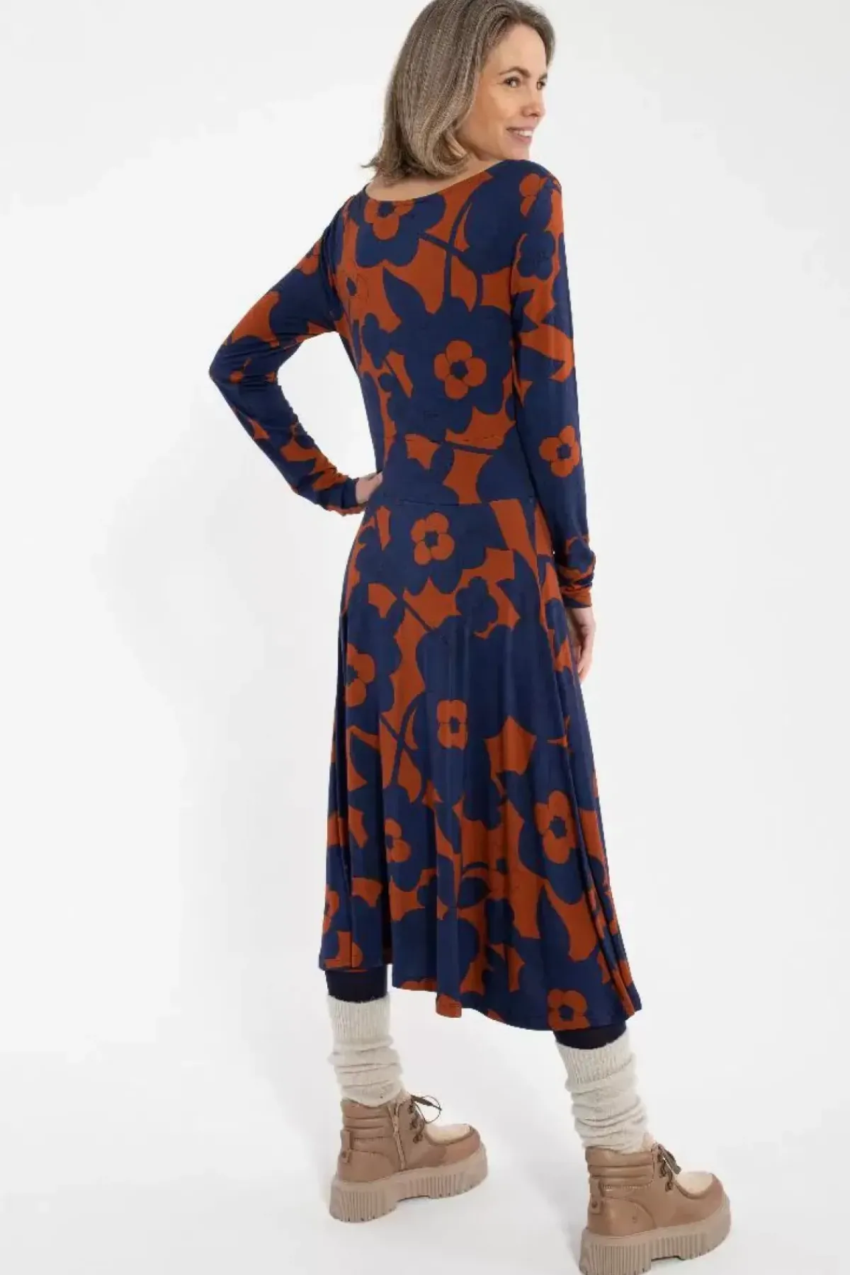 Danefæ Kleider>Danesigrid Viscose Dress Deep Marine/Rust Bloom Boom