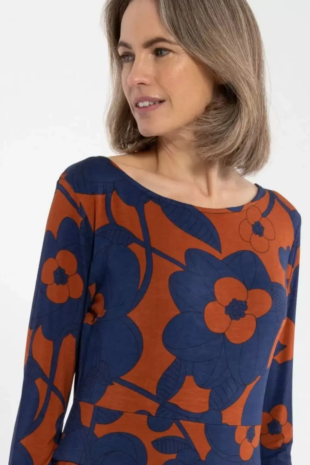 Danefæ Kleider>Danesigrid Viscose Dress Deep Marine/Rust Bloom Boom