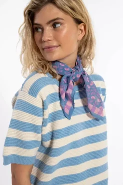 Danefæ Strickwaren>Danesilver 3D Crotchet Knit Tee Lt Blue/Chalk