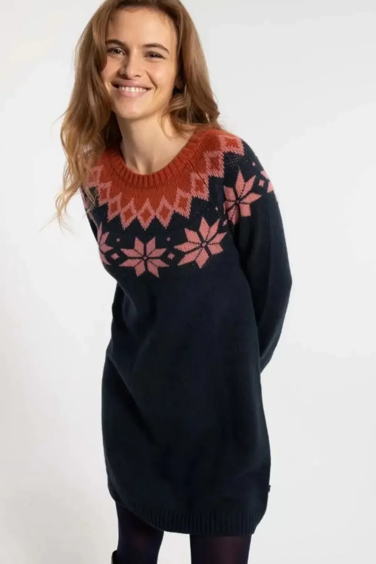 Danefæ Kleider>Danesukkertop Wool Sweater Dress Dk Navy/Old Rose/Brick