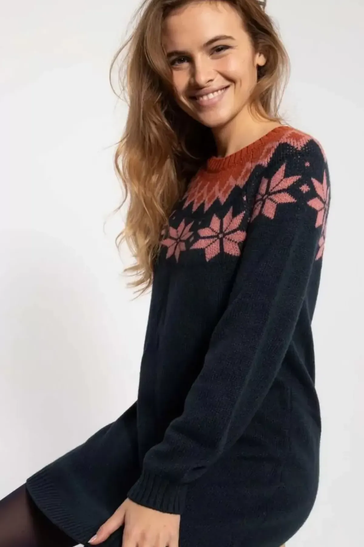 Danefæ Kleider>Danesukkertop Wool Sweater Dress Dk Navy/Old Rose/Brick