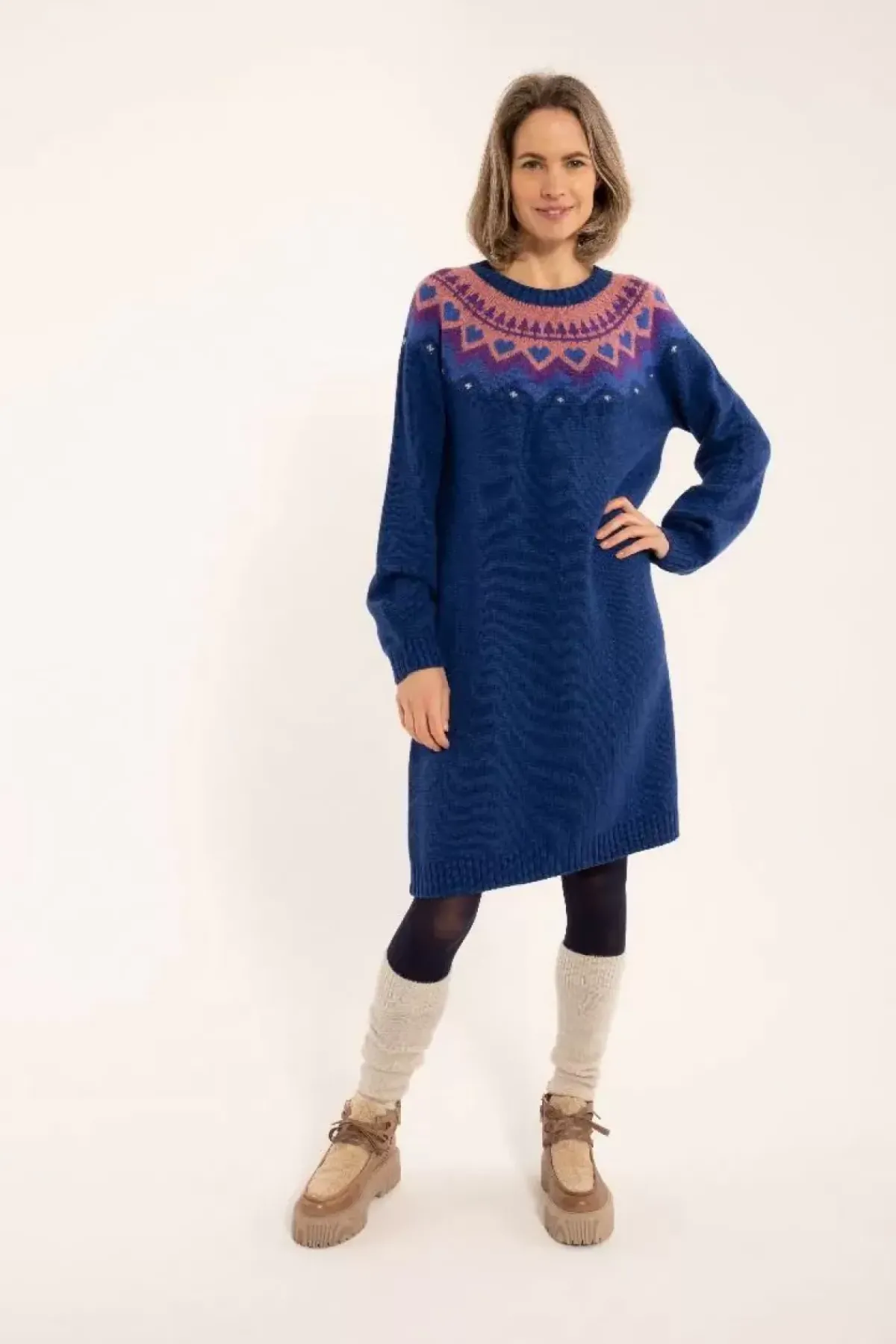Danefæ Kleider>Danesukkertop Wool Sweater Dress Deep Marine