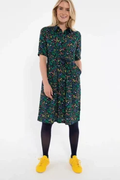 Danefæ Kleider>Danesusanne Poplin Dress Dk Navy Botanical