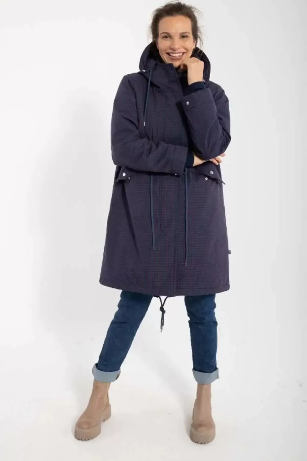 Danefæ Winterjacken>Danesvaneke Plaid Winter Parka Marine/Black/Redwine