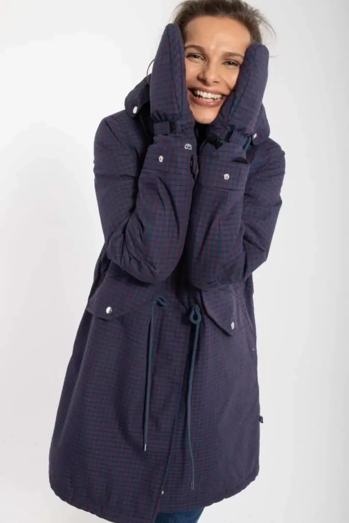 Danefæ Winterjacken>Danesvaneke Plaid Winter Parka Marine/Black/Redwine