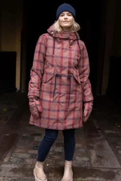 Danefæ Winterjacken>Danesvaneke Plaid Winter Parka Beige Rose/Dark Navy/Redwine