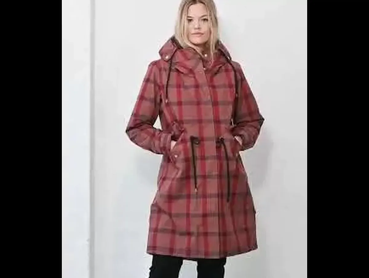 Danefæ Winterjacken>Danesvaneke Plaid Winter Parka Beige Rose/Dark Navy/Redwine