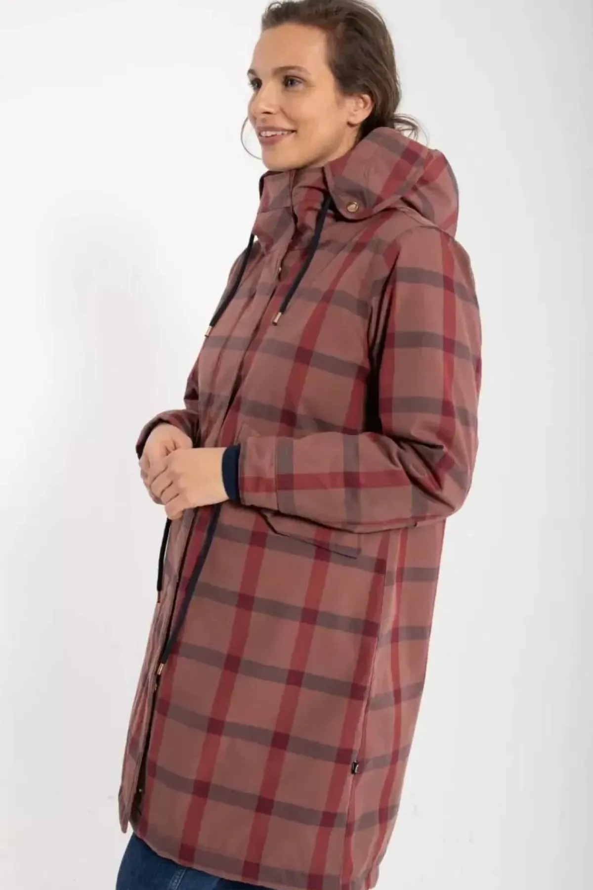 Danefæ Winterjacken>Danesvaneke Plaid Winter Parka Beige Rose/Dark Navy/Redwine