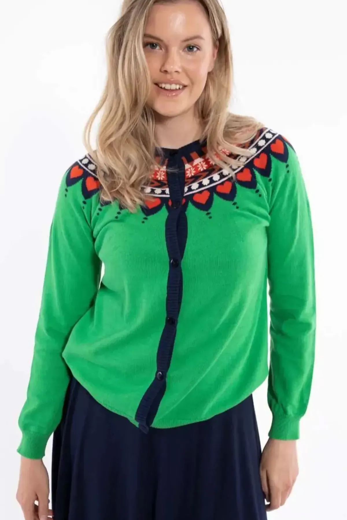 Danefæ Cardigan>Danesweetheart Cotton Knit Cardigan Green