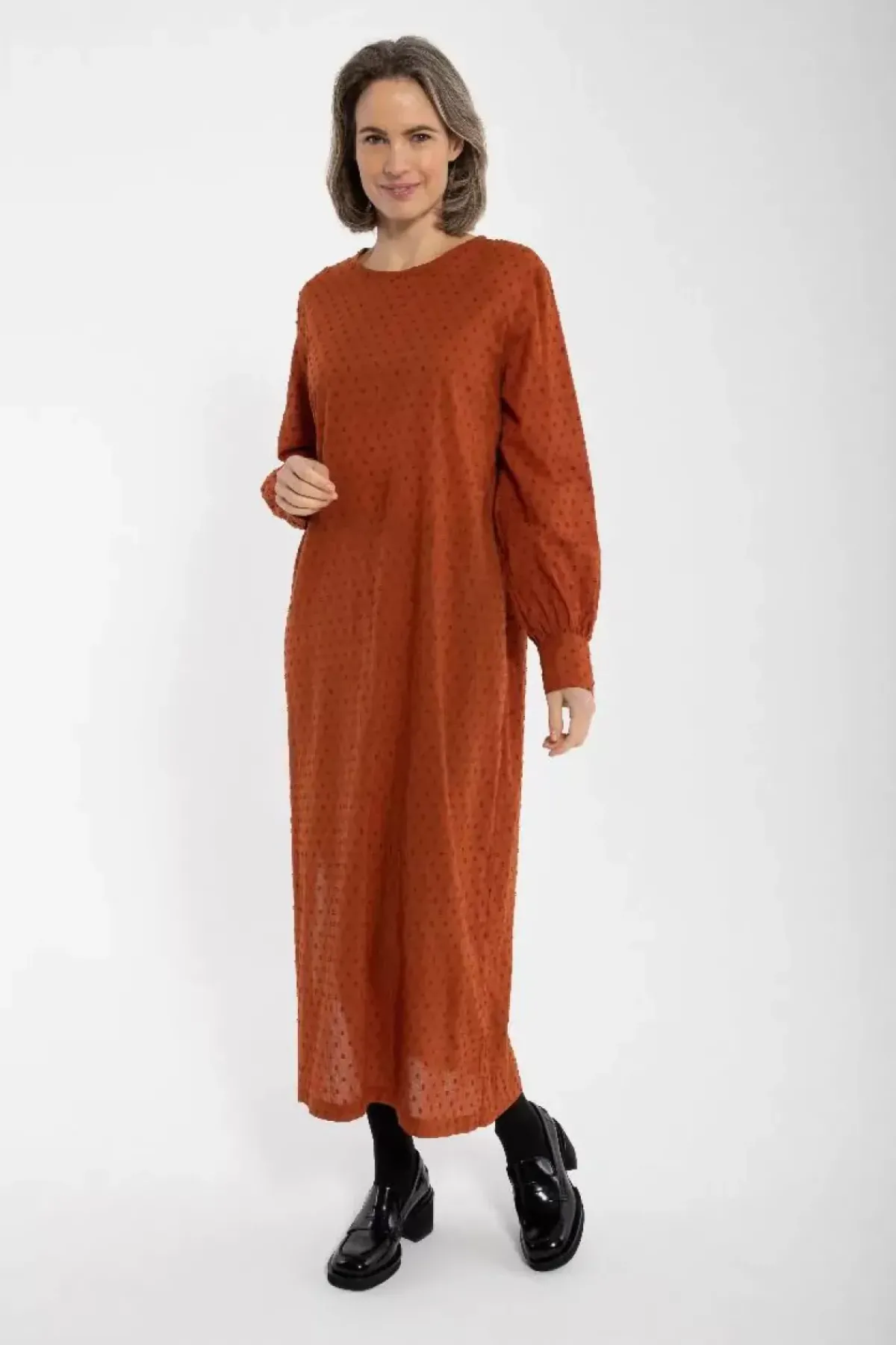 Danefæ Kleider>Danetilda Cotton Dot Dress Rust