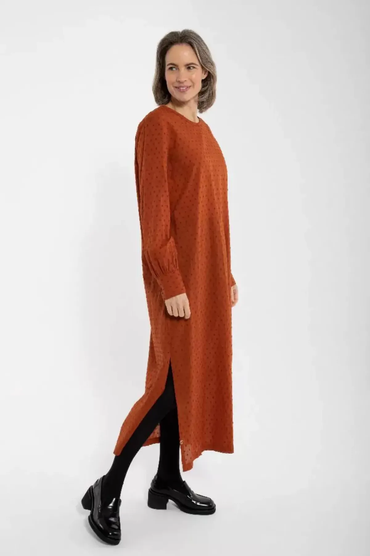 Danefæ Kleider>Danetilda Cotton Dot Dress Rust
