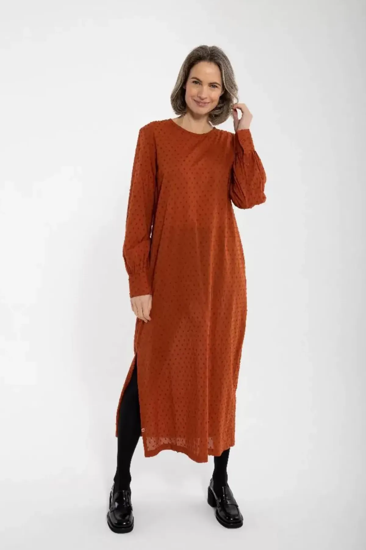 Danefæ Kleider>Danetilda Cotton Dot Dress Rust