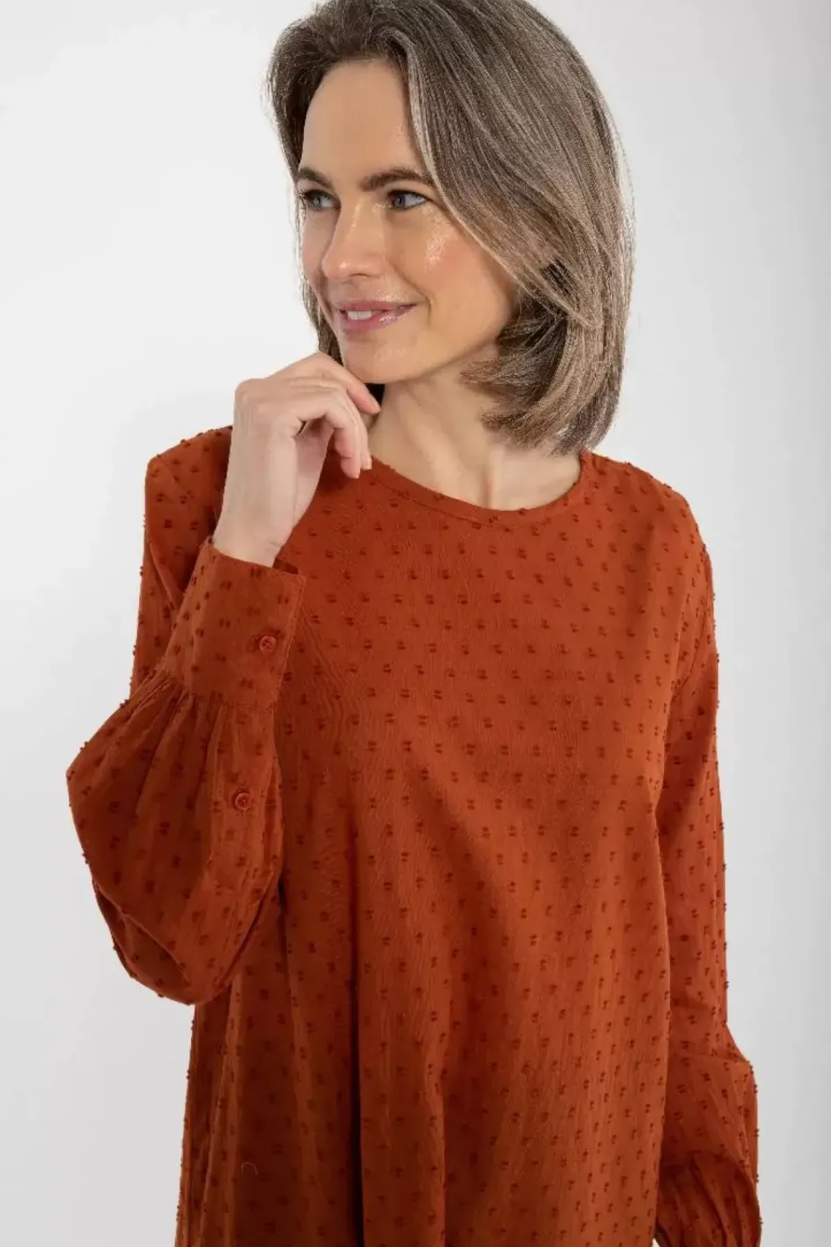 Danefæ Kleider>Danetilda Cotton Dot Dress Rust
