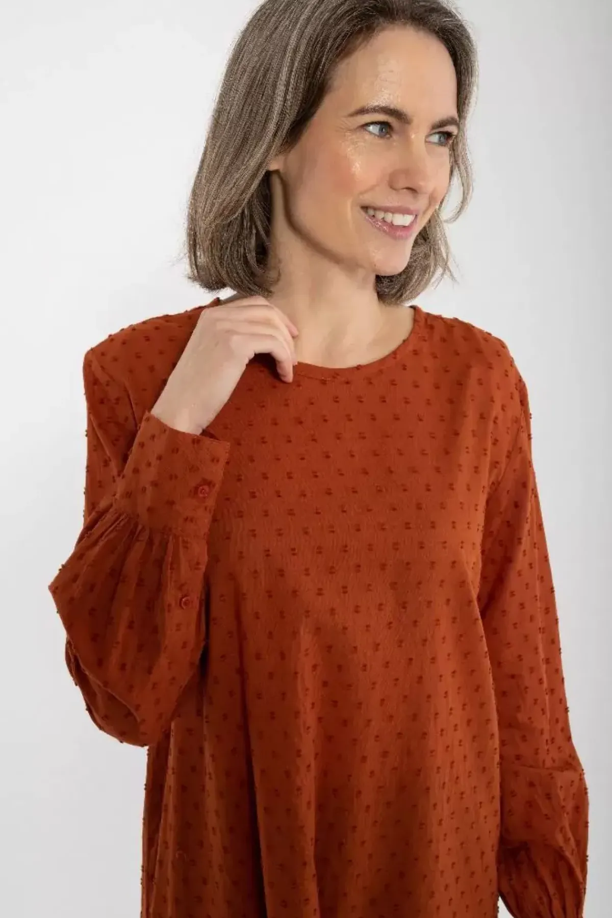 Danefæ Kleider>Danetilda Cotton Dot Dress Rust