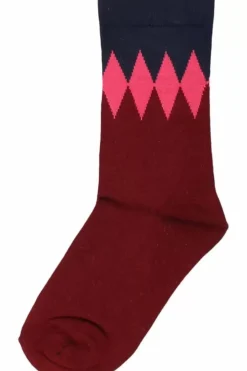 Danefæ Socken Und Strümpfe>Danewalk With Me Socks Redwine/Dk Navy Diamonds