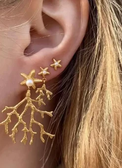 Danefæ Schmuck>Hultquist Cph Mini Coral Leaf Oreringe Guldbelagt
