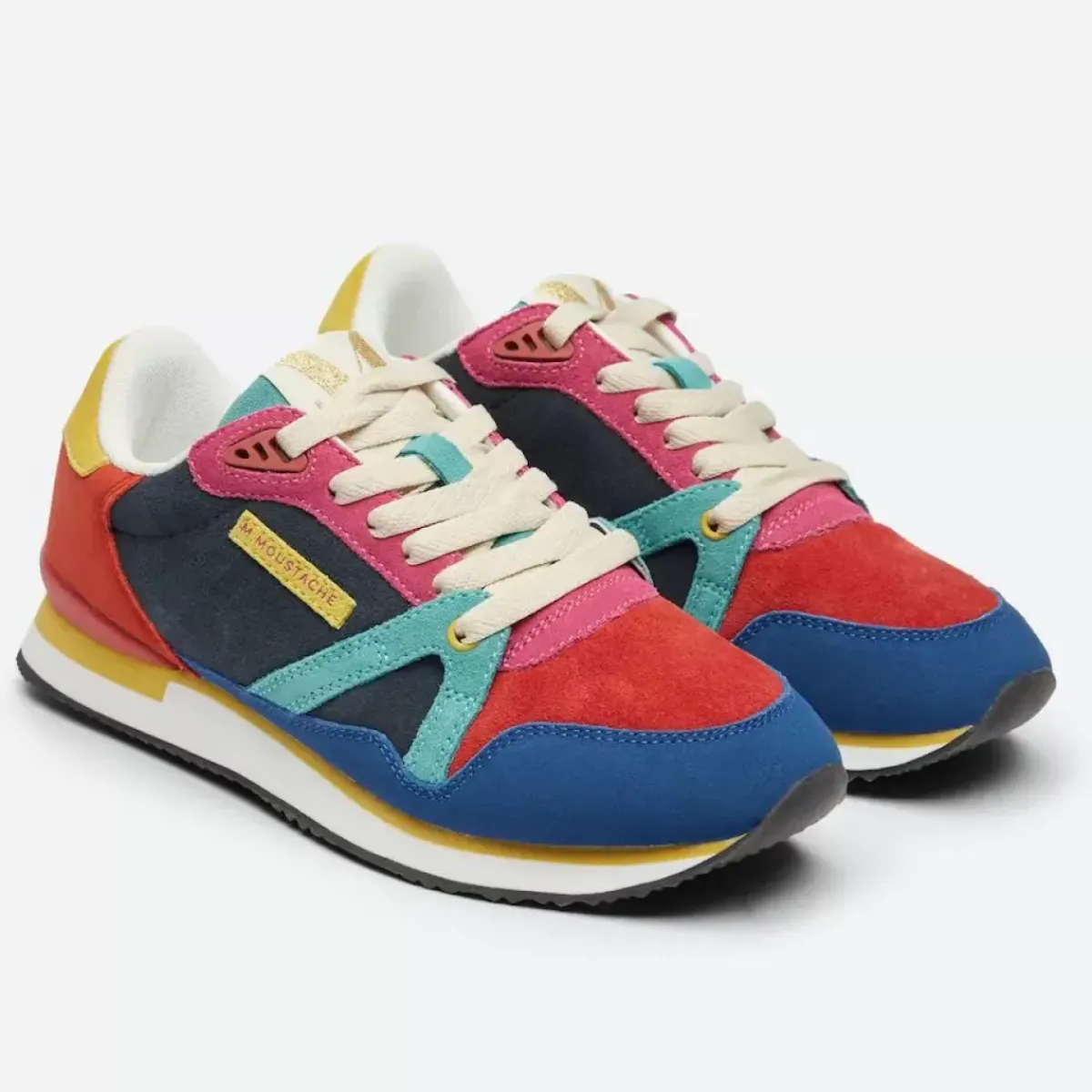 Danefæ Sneakers>M.Moustache Andre Running Sneakers Suede Bleu Rouge Orange