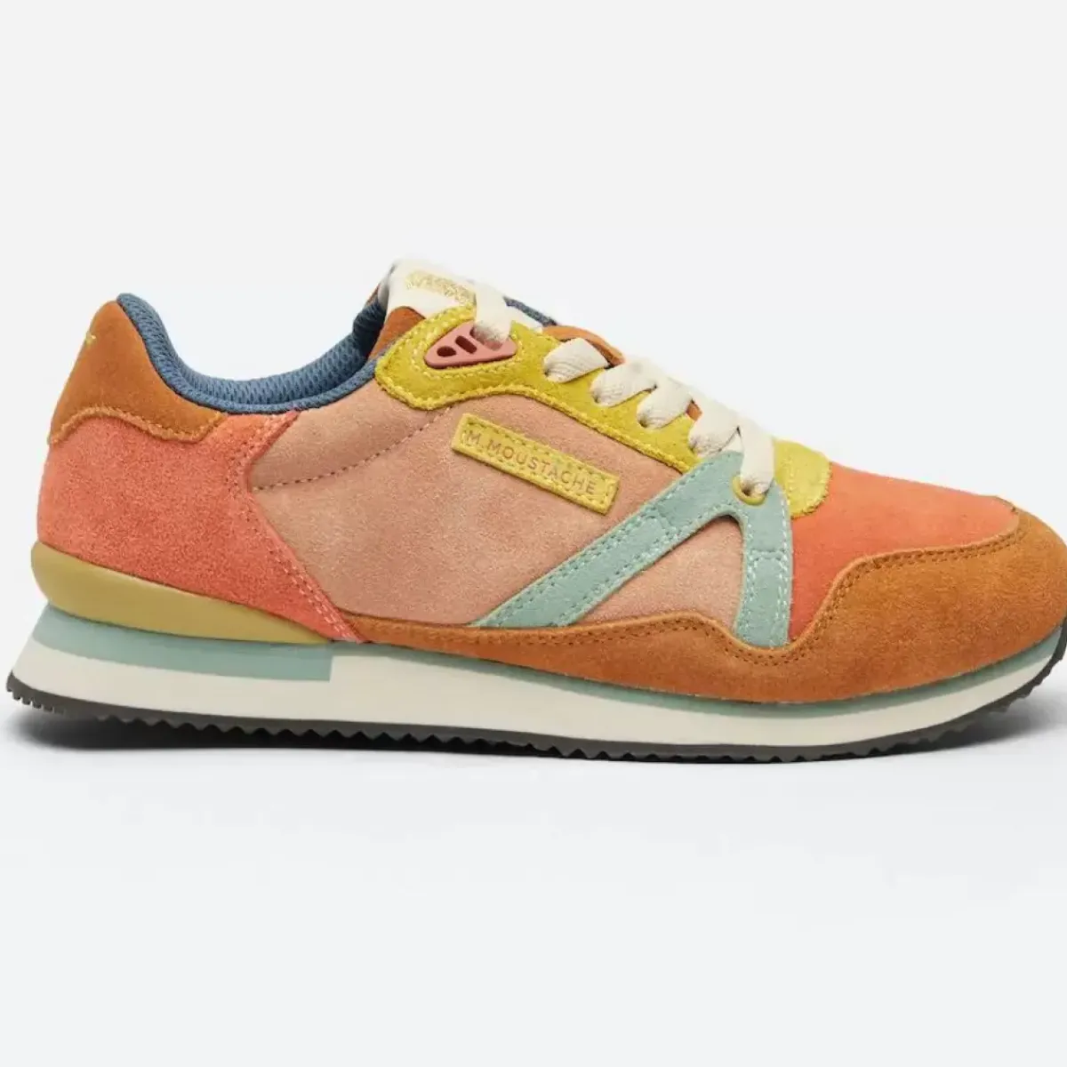 Danefæ Sneakers>M.Moustache Andre Running Sneakers Suede Cognac Saumon Vert D'Eau