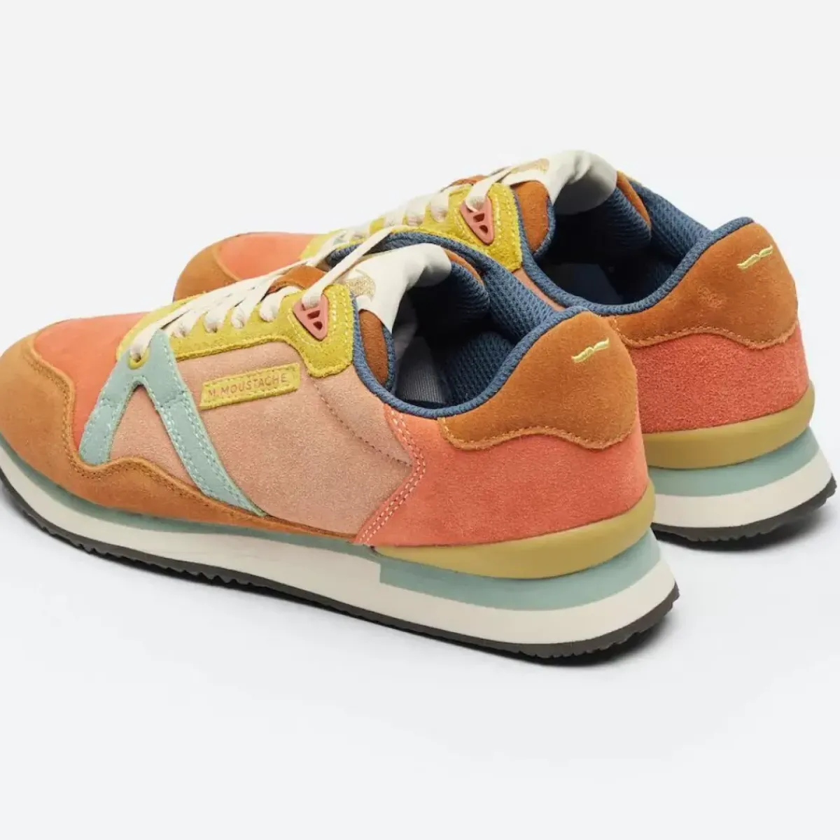 Danefæ Sneakers>M.Moustache Andre Running Sneakers Suede Cognac Saumon Vert D'Eau