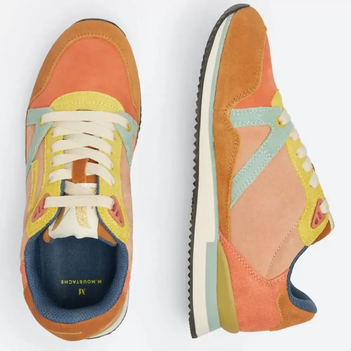 Danefæ Sneakers>M.Moustache Andre Running Sneakers Suede Cognac Saumon Vert D'Eau