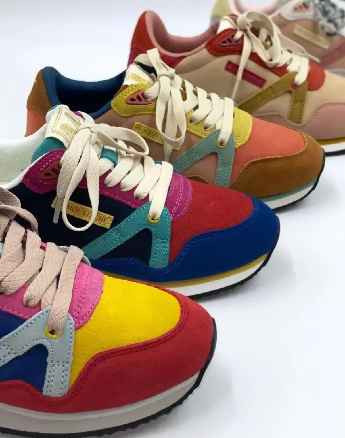 Danefæ Sneakers>M.Moustache Andre Running Sneakers Suede Cognac Saumon Vert D'Eau