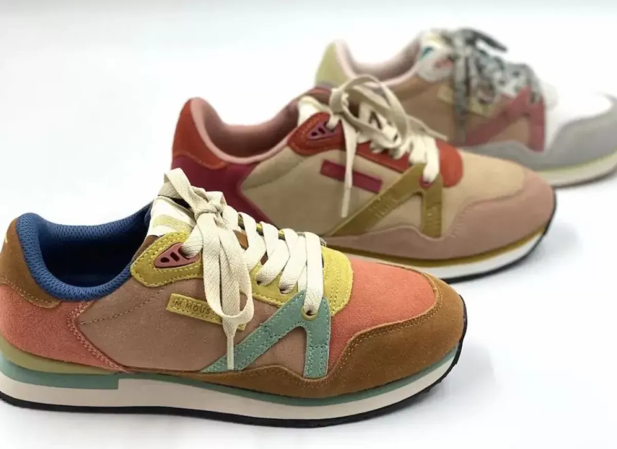Danefæ Sneakers>M.Moustache Andre Running Sneakers Suede Cognac Saumon Vert D'Eau