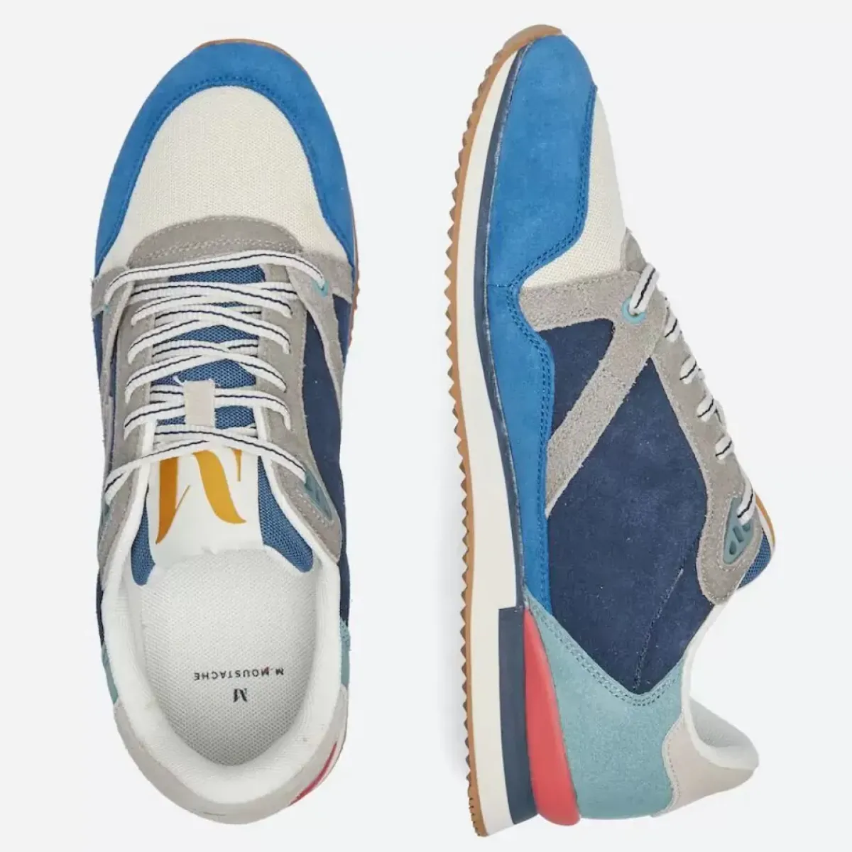 Danefæ Sneakers>M.Moustache Andre Running Sneakers Suede Bleu Ecru Gris