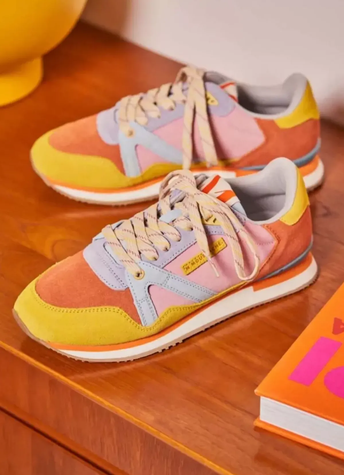 Danefæ Sneakers>M.Moustache Andre Running Sneakers Suede Jaune Orange Ciel