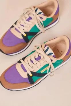 Danefæ Sneakers>M.Moustache Andre Running Sneakers Suede Taupe Violet Petrole