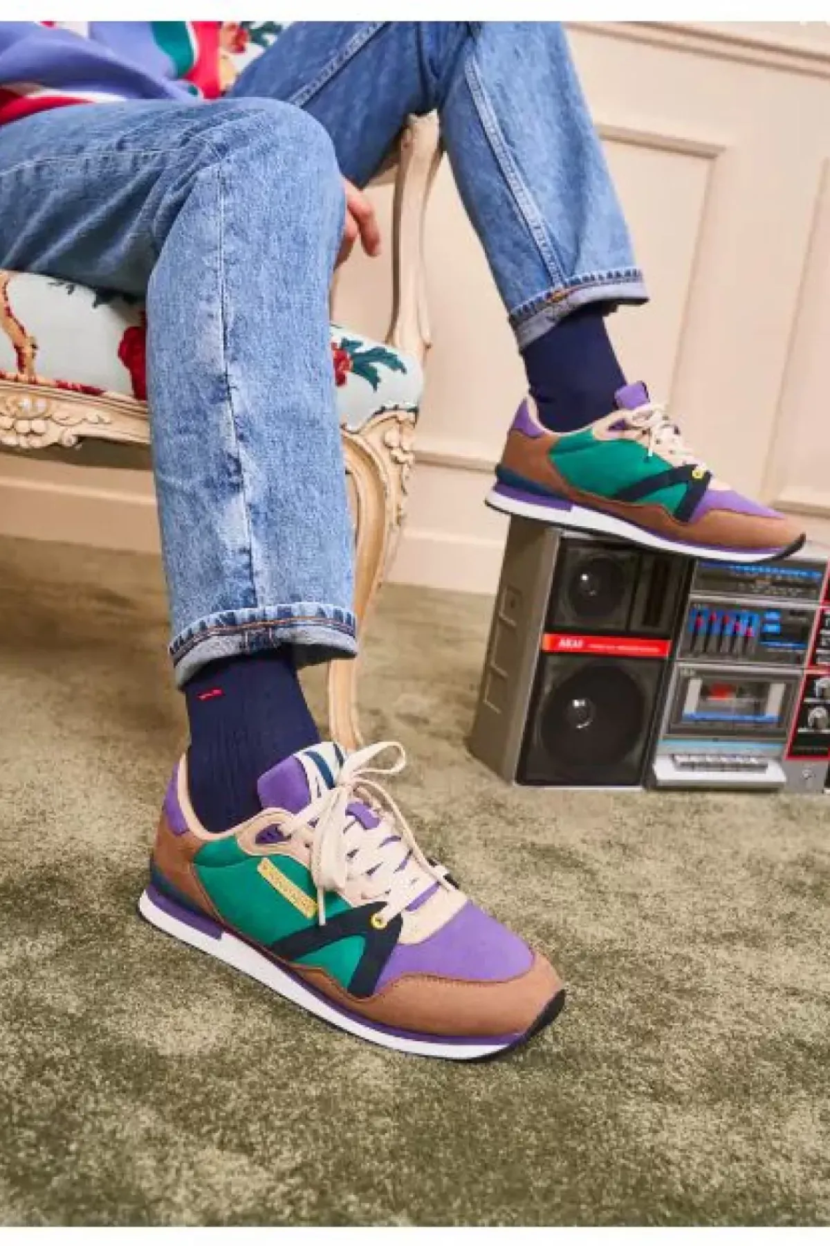 Danefæ Sneakers>M.Moustache Andre Running Sneakers Suede Taupe Violet Petrole