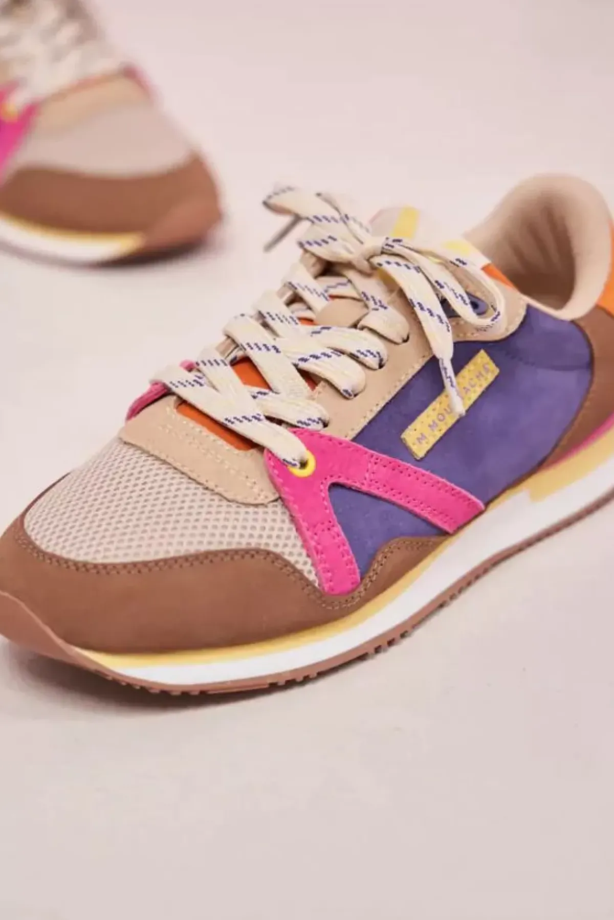 Danefæ Sneakers>M.Moustache Andre Running Sneakers Suede Et Mesh Taupe Ecru