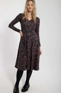 Danefæ Kleider>Organic - Danandreasen Dress Dk Navy/Redwine Fleurie