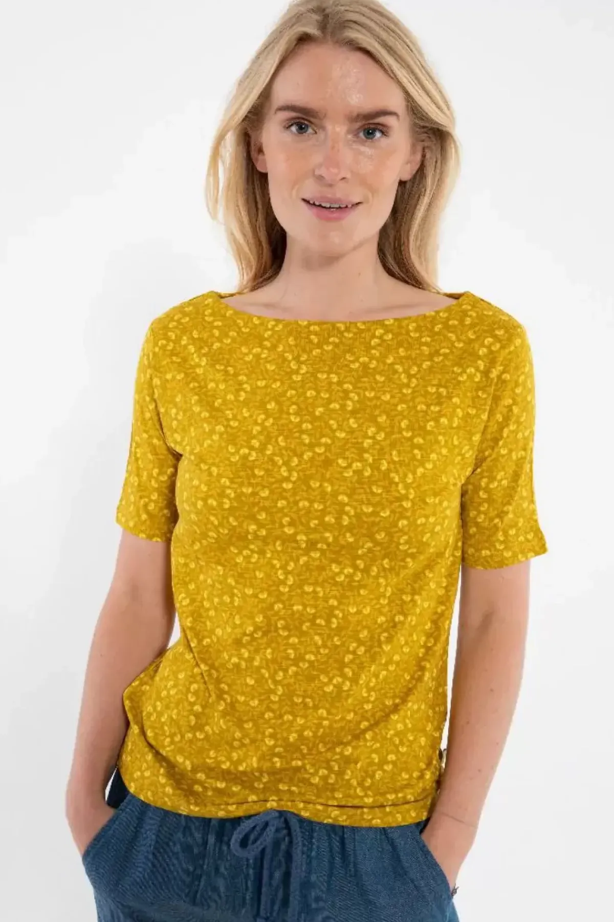 Danefæ T-Shirts>Organic - Daneboatneck Viscose Slub Tee Occer Fleurie
