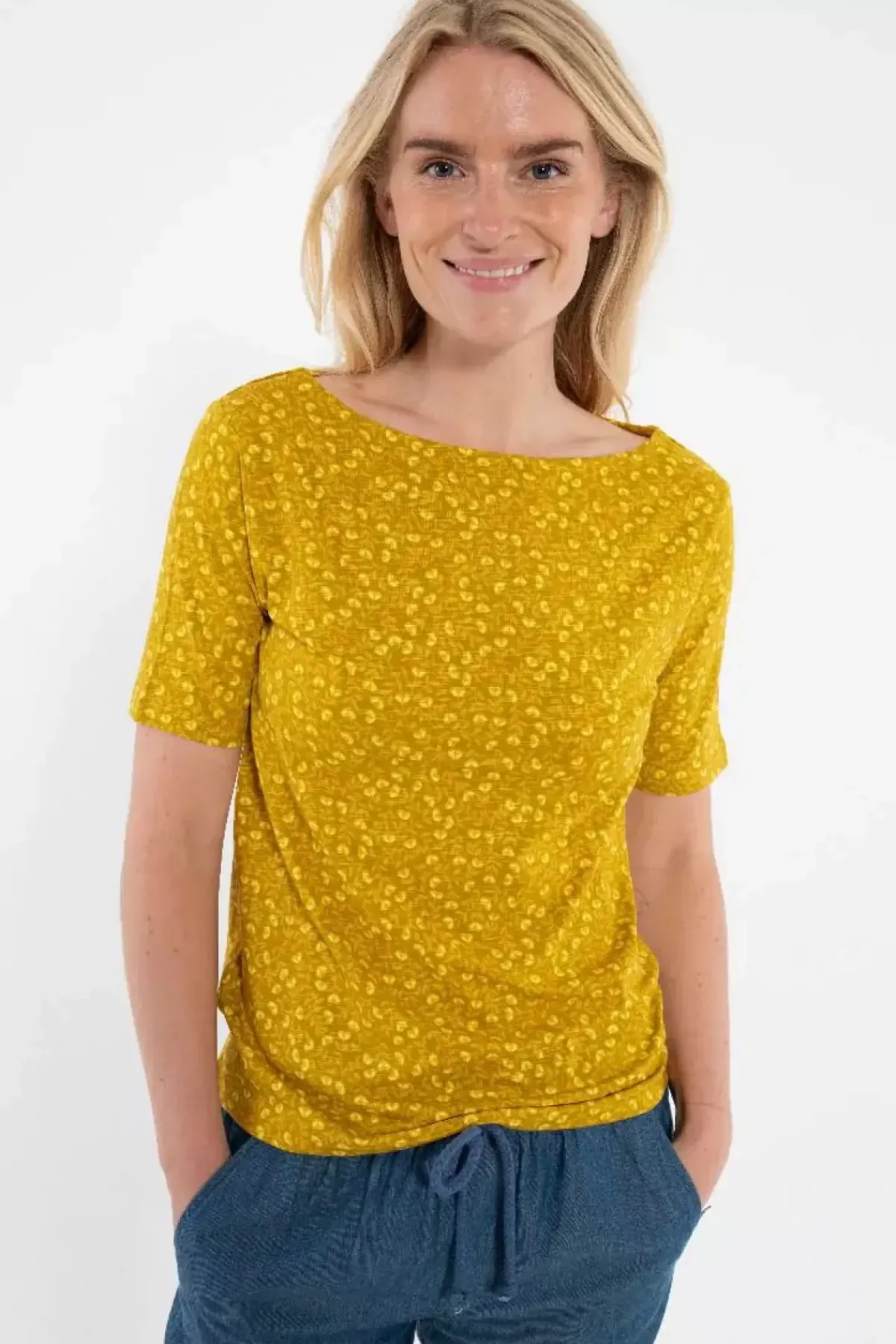 Danefæ T-Shirts>Organic - Daneboatneck Viscose Slub Tee Occer Fleurie