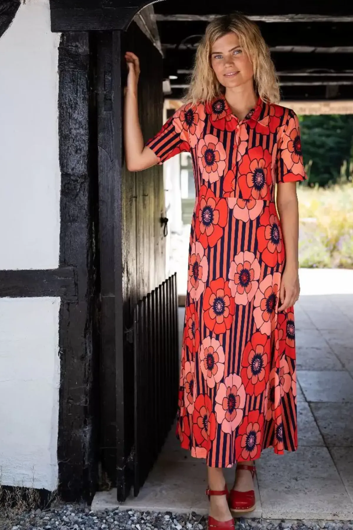 Danefæ Kleider>Organic - Danehettie Interlock Dress Bright Red Power Flower