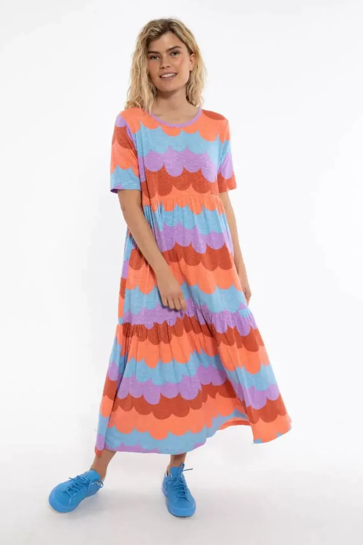 Danefæ Kleider>Organic - Danemarkise Slub Jersey Dress Warm Rose/Coral Puffy Clouds