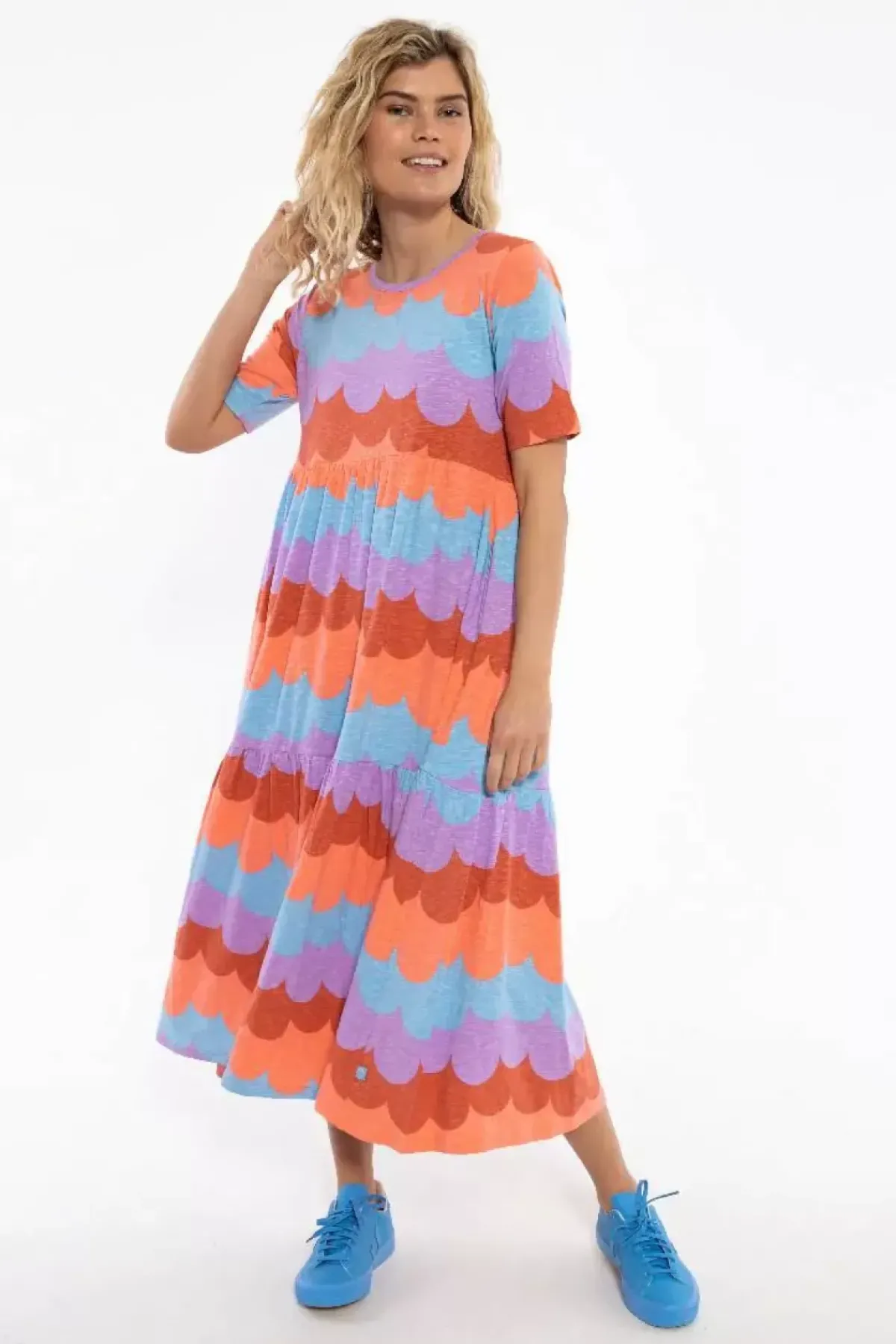 Danefæ Kleider>Organic - Danemarkise Slub Jersey Dress Warm Rose/Coral Puffy Clouds