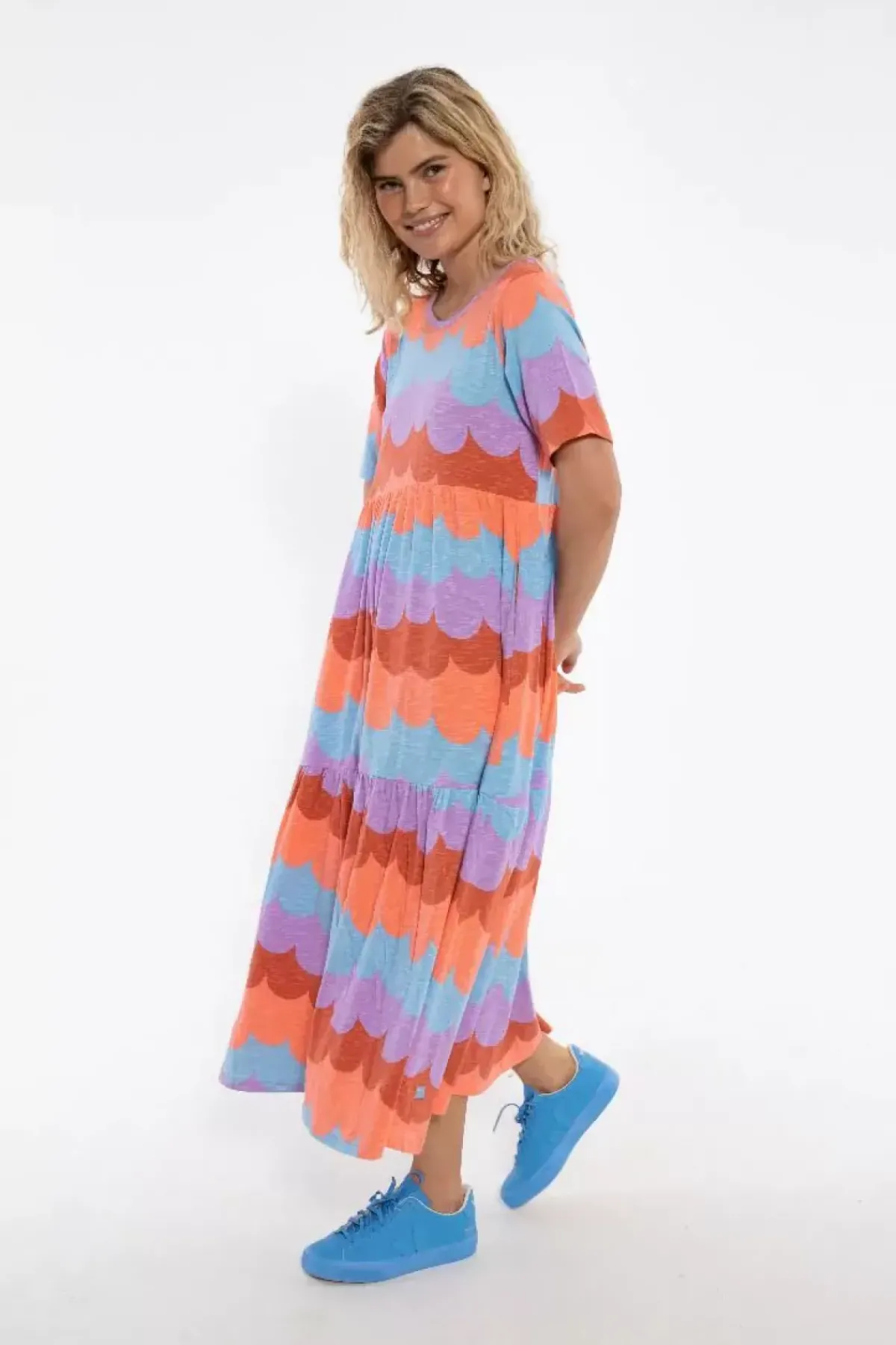 Danefæ Kleider>Organic - Danemarkise Slub Jersey Dress Warm Rose/Coral Puffy Clouds