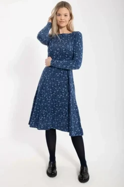 Danefæ Kleider>Organic - Danesigrid Viscose Dress Marine/Cold Blue Fleurie