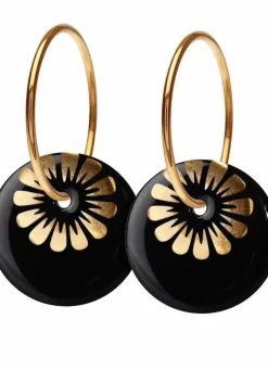 Danefæ Schmuck>Scherning Bloom Oreringe Stor Black/Guldbelagt